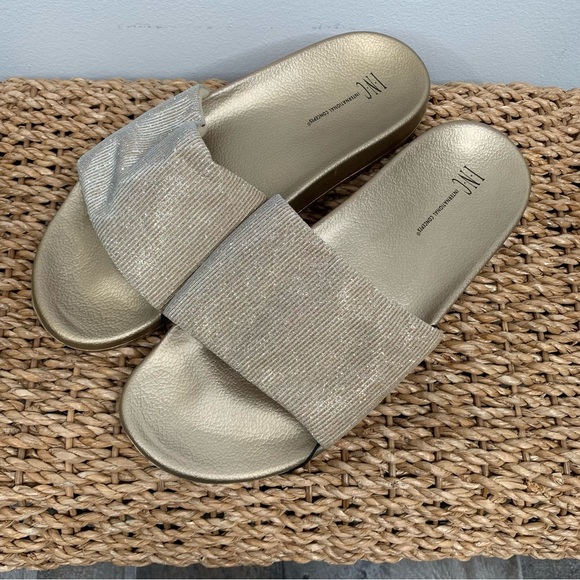 NEW INC International Concepts Gold Sparkle Slide Sandal XL 11/12‎ - Picture 2 of 7